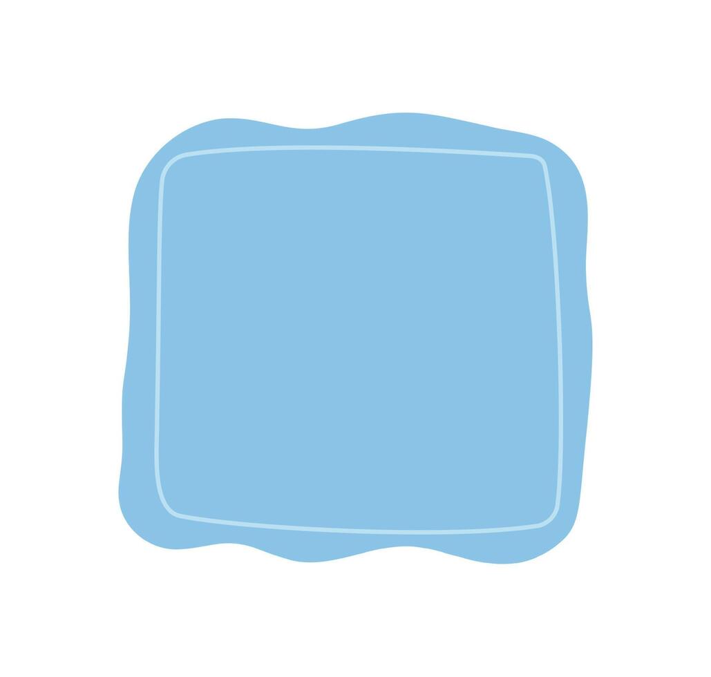 Hand drawn fluid square frame with a subtle squiggle border and freehand outline. This modern blue template and badge creates an abstract rectangle shape for text, border, creative background use. vector