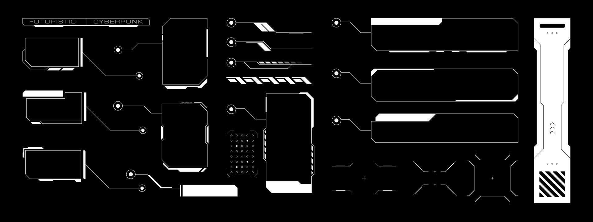 Futuristic callout title text boxes. Digital HUD lower third, frames, and infographic UI elements vector