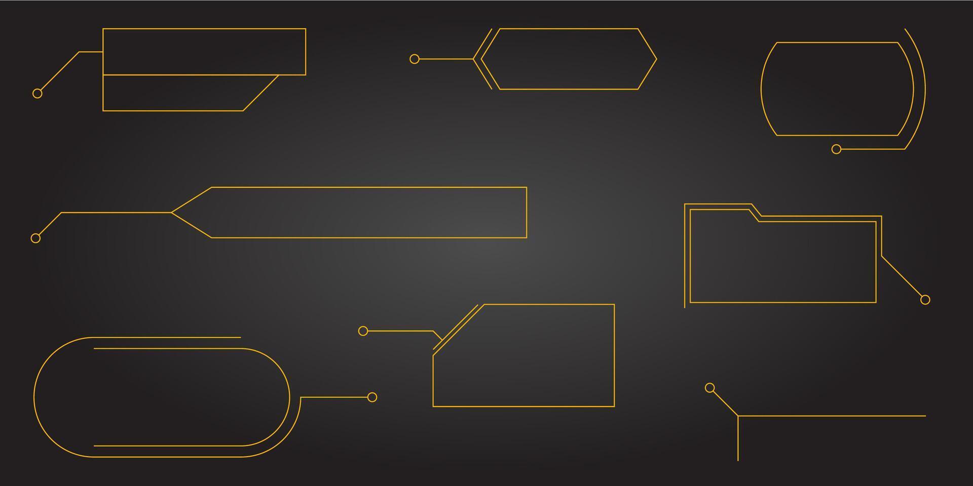 Modern hud interface with title callout text box frame and border menu. Collection of futuristic board shapes for game ui layout business banner or web design template vector