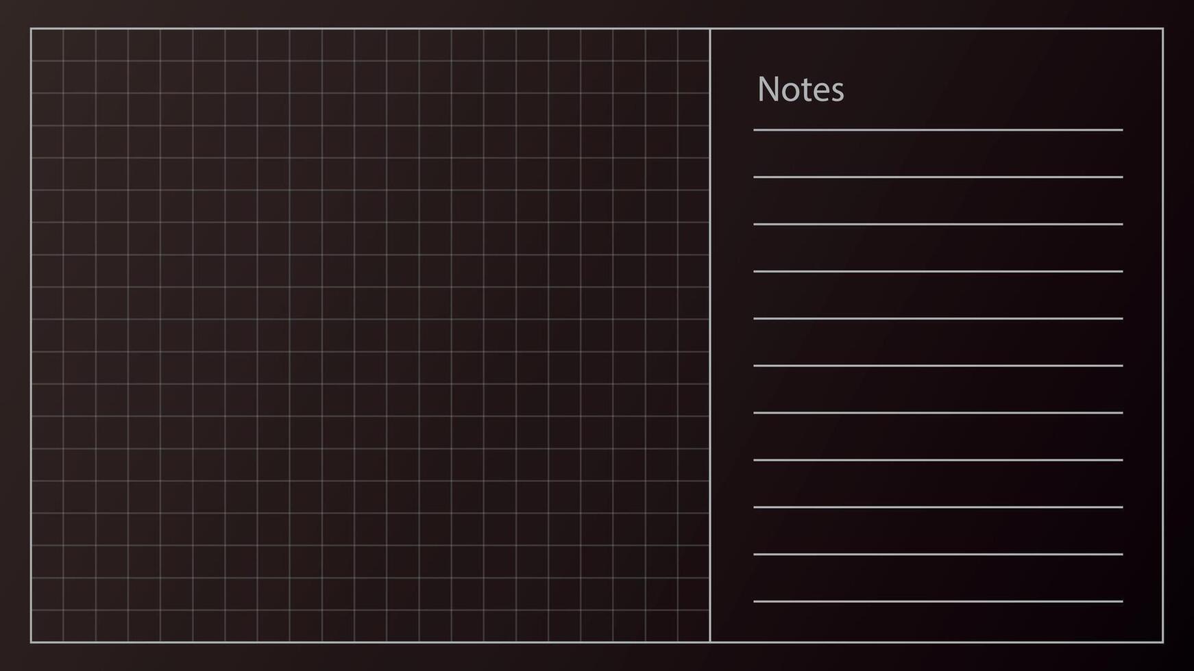 Grid background with line blueprint, black tech sheet. Grid background on left with notes field for digital project, dashboard or future UI structure. vector