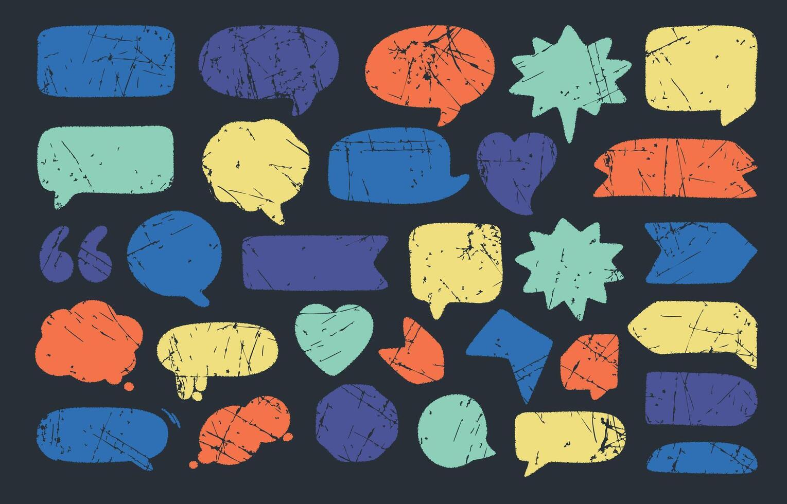 Speech crayon talk text box hand chalk set of drawn frames and doodle chat bubble shapes. Speech crayon sketch collection of comic balloon elements with grunge texture for design. vector
