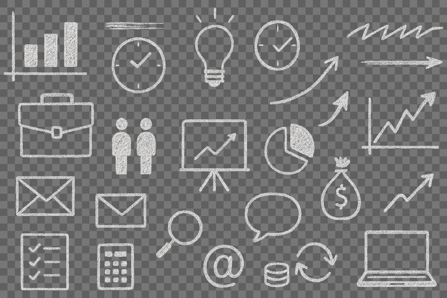 Dynamic business doodles depicting growth strategy and management chalk sketch set against a clean background suitable for presenting financial analytics and workflow vector