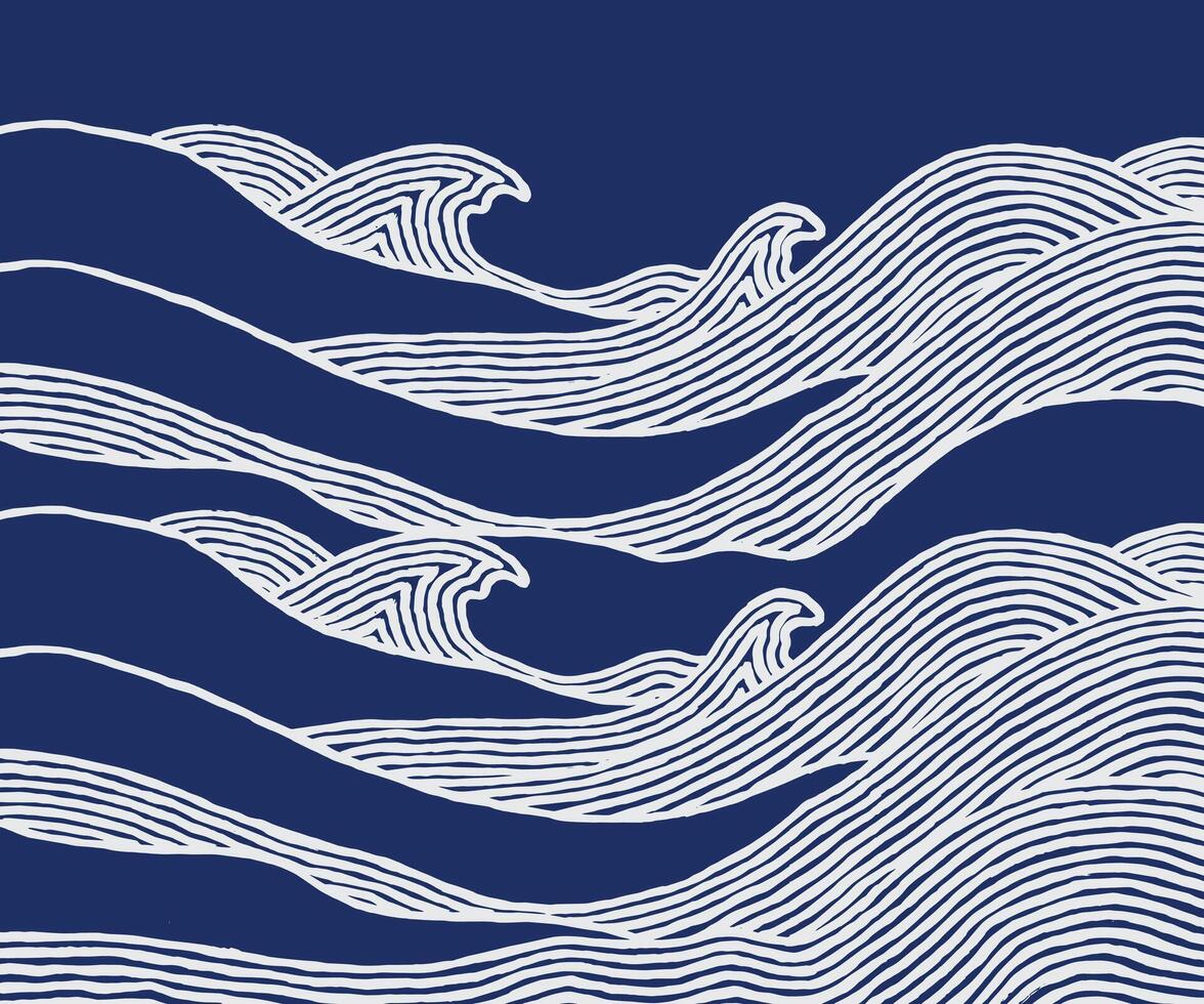 Hand drawn brush lines abstract wave pattern, Japanese and ethnic wood carving, block print background, ideal for fabric, wallpaper, wrapping and modern surface decor. vector