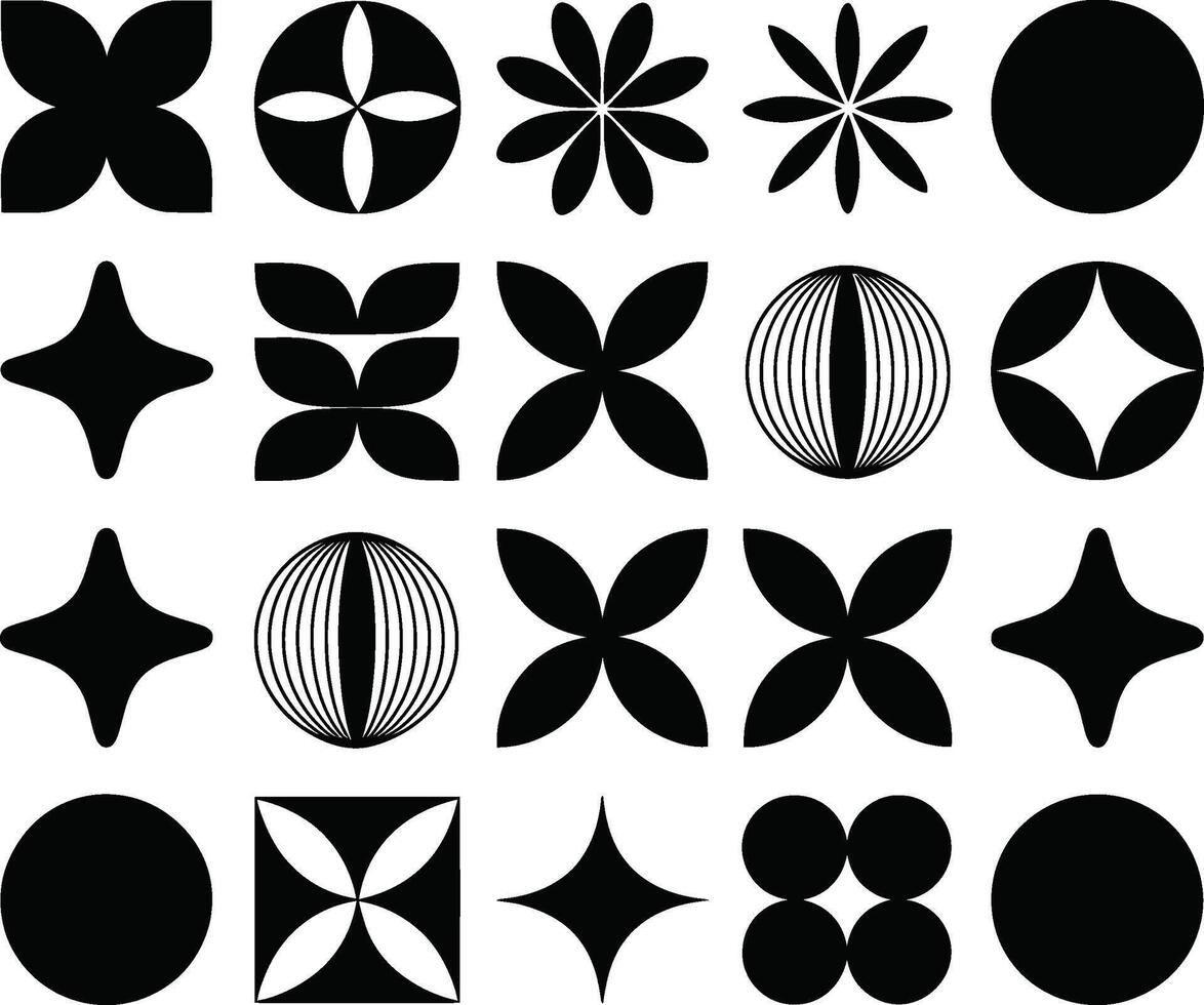 Geometric shapes arranged in a grid pattern black and white art vector