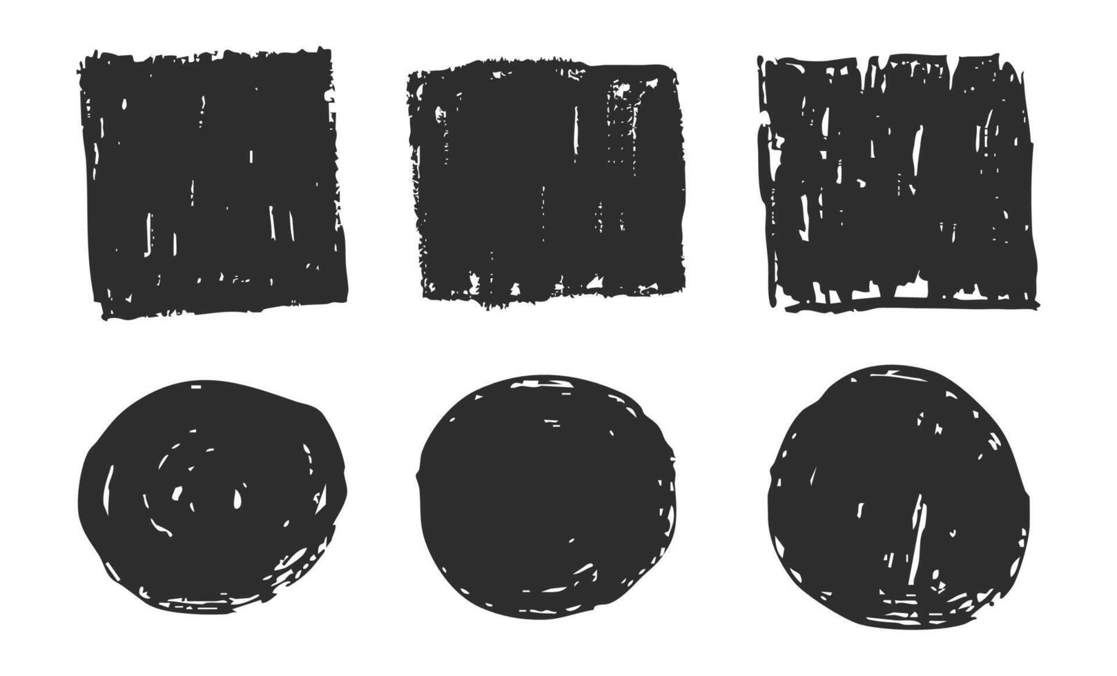 Grunge ink circle and square paint border with rough edges. Text box, sketch dirty line, splash. Scribble frame cadre textured. vector