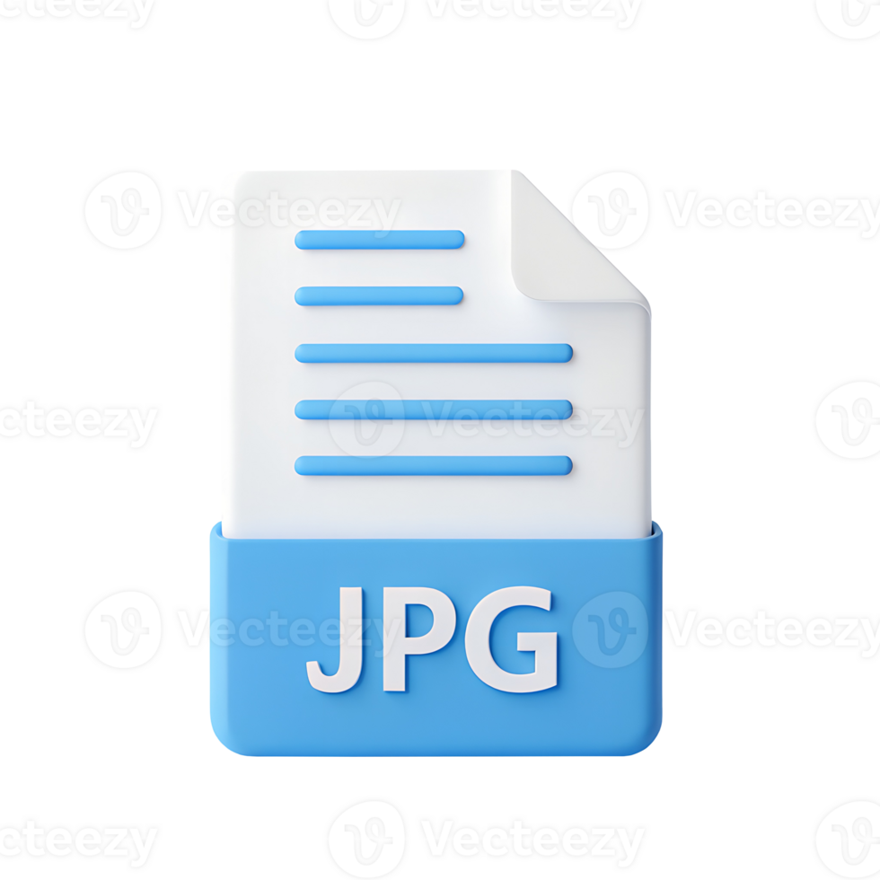 Stylized 3d jpg file icon with document pages and text isolated on transparent background png