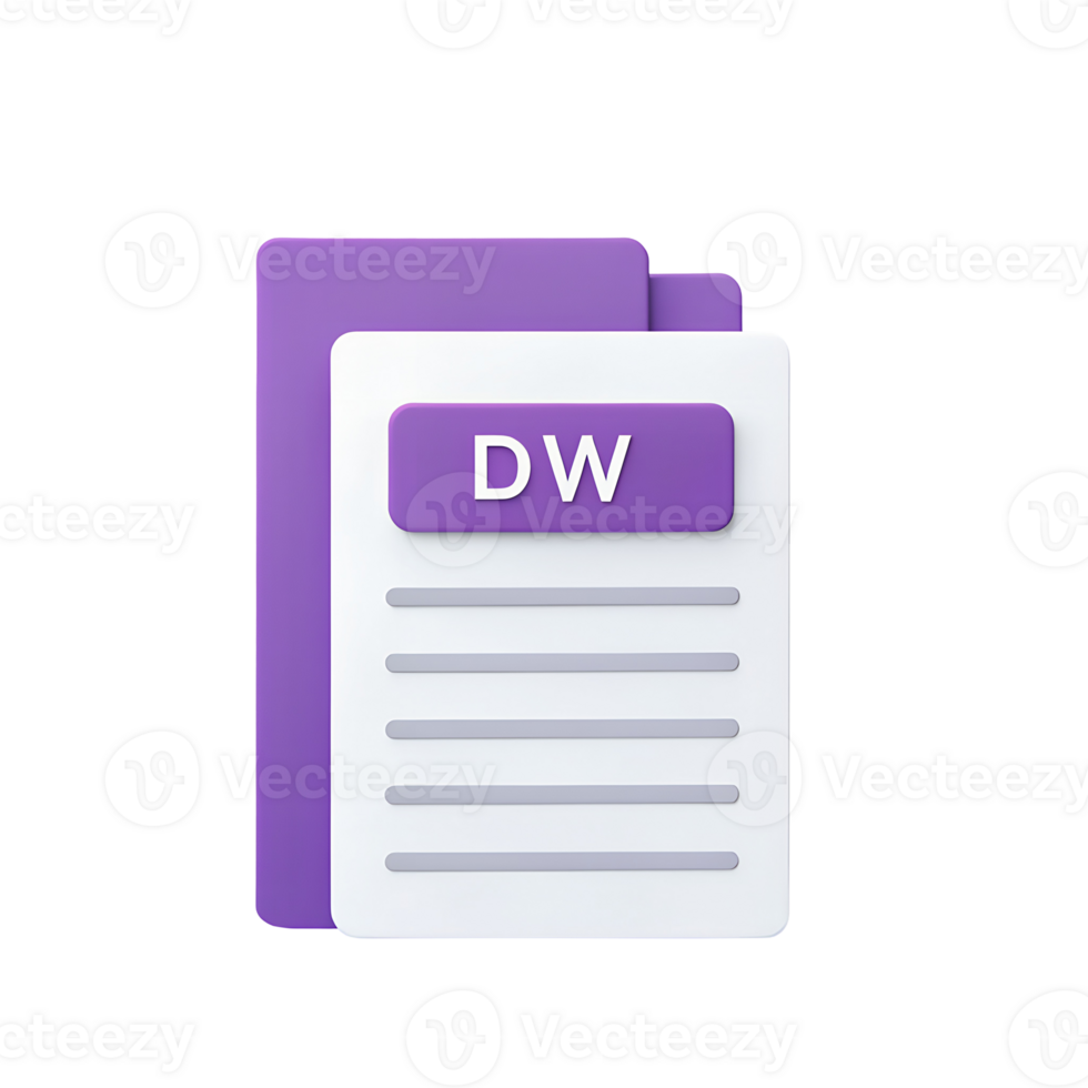 Digital document with dw label representing a file or record isolated on transparent background png