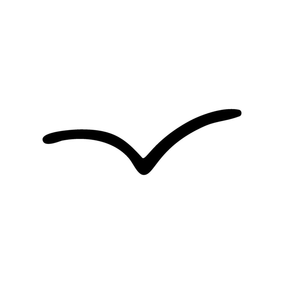 A minimalist black line forms a check mark shape, resembling a handwritten tick or approval symbol. Its design is simple, clean and vector-based vector