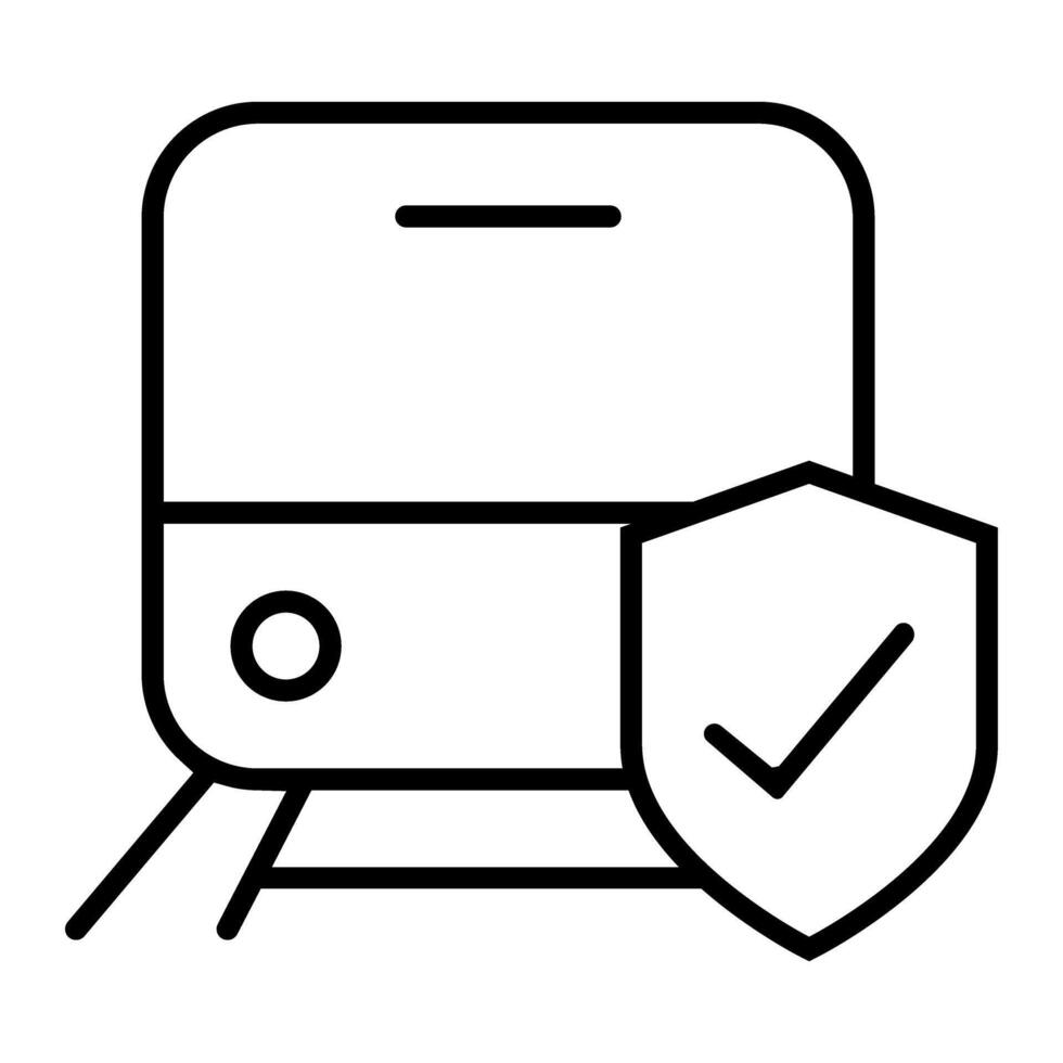 Train and shield icon. Outline train and shield icon for web design isolated on white background vector