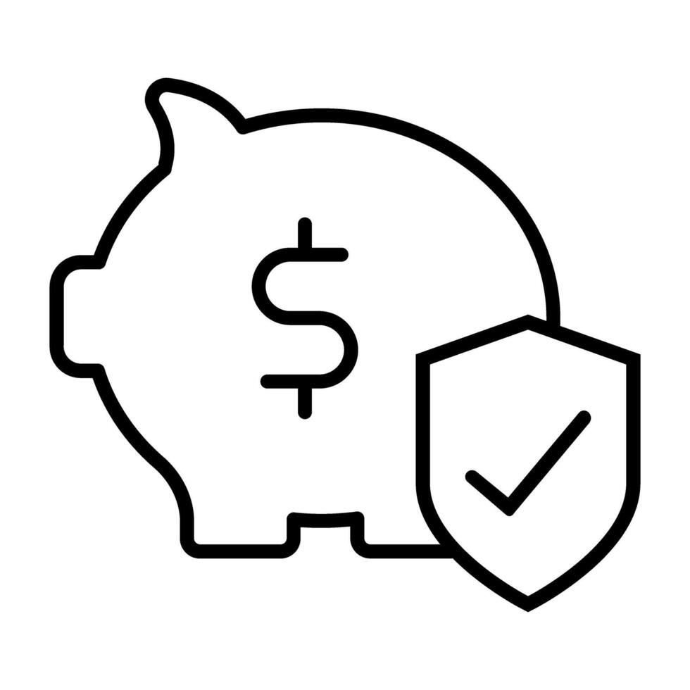 piggy savings with shield and check mark line style icon illustration design vector