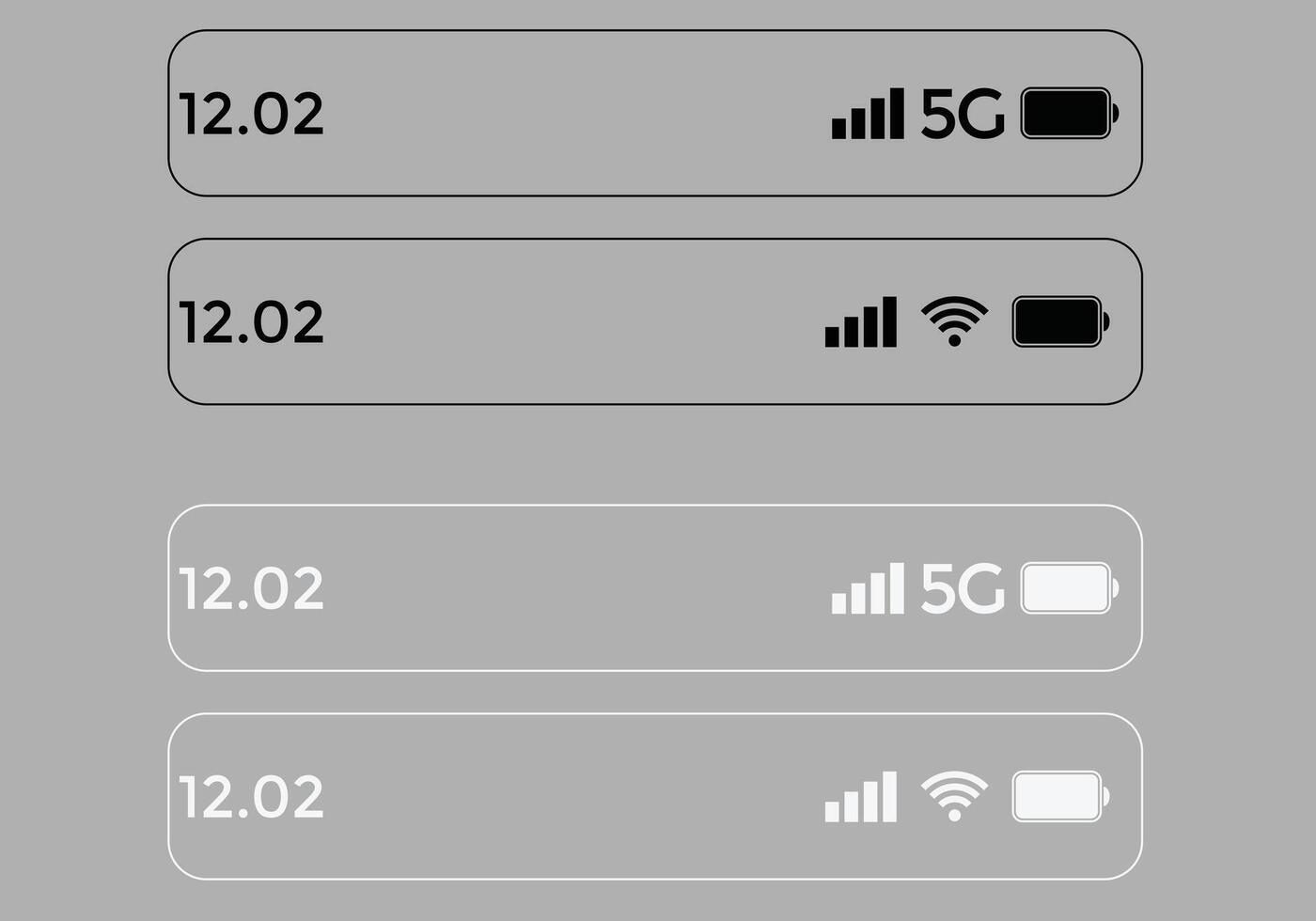 Smartphone status bar. notification bar symbol. battery icons. wifi signal strength. web design and user interface vector