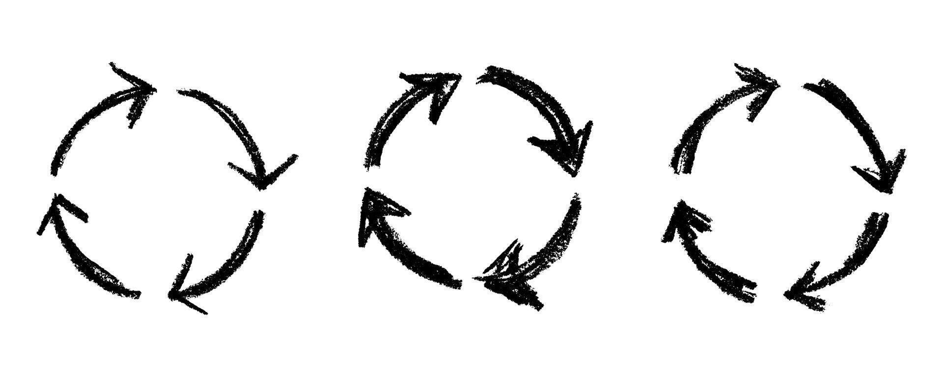 Set of hand drawn recycle arrow icon waste doodle Recycling resources symbol Reuse of materials, zero waste, green environment, saving the planet vector