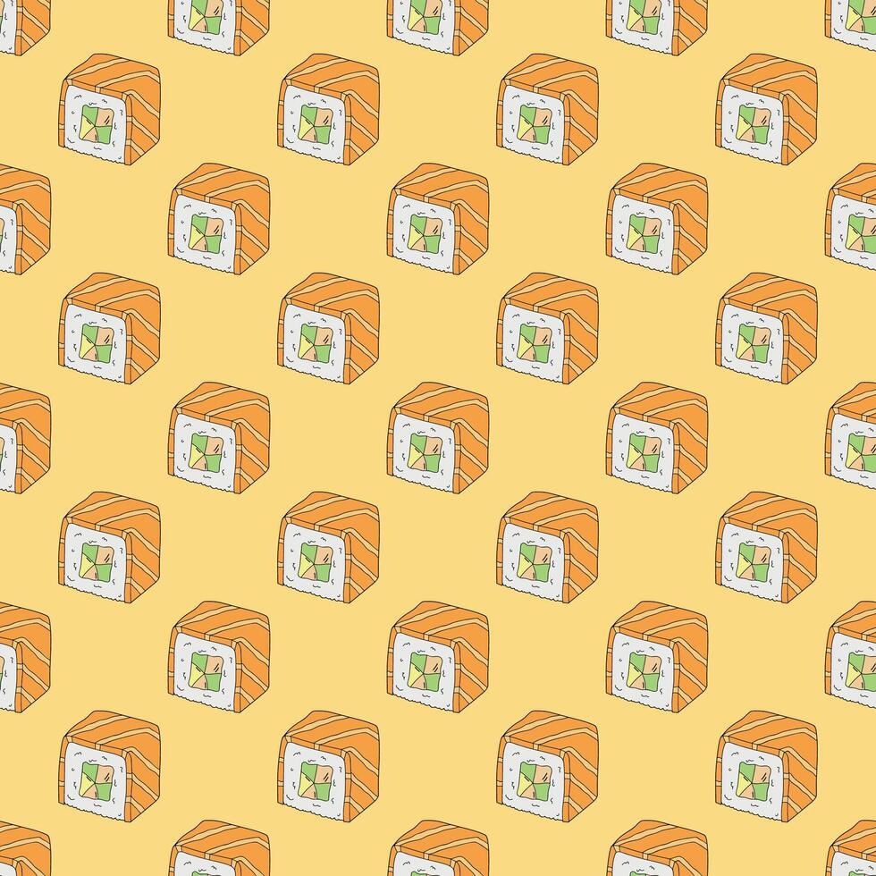 cartoon sketch doodle Seamless pattern with sushi roll for decorative print, wrapping paper, menu, wallpaper and fabric vector