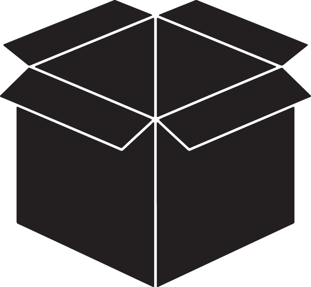 Mysterious Open Cardboard Box Icon A Simple, Intriguing Black and White Illustration of an Empty Package Against a White Background vector