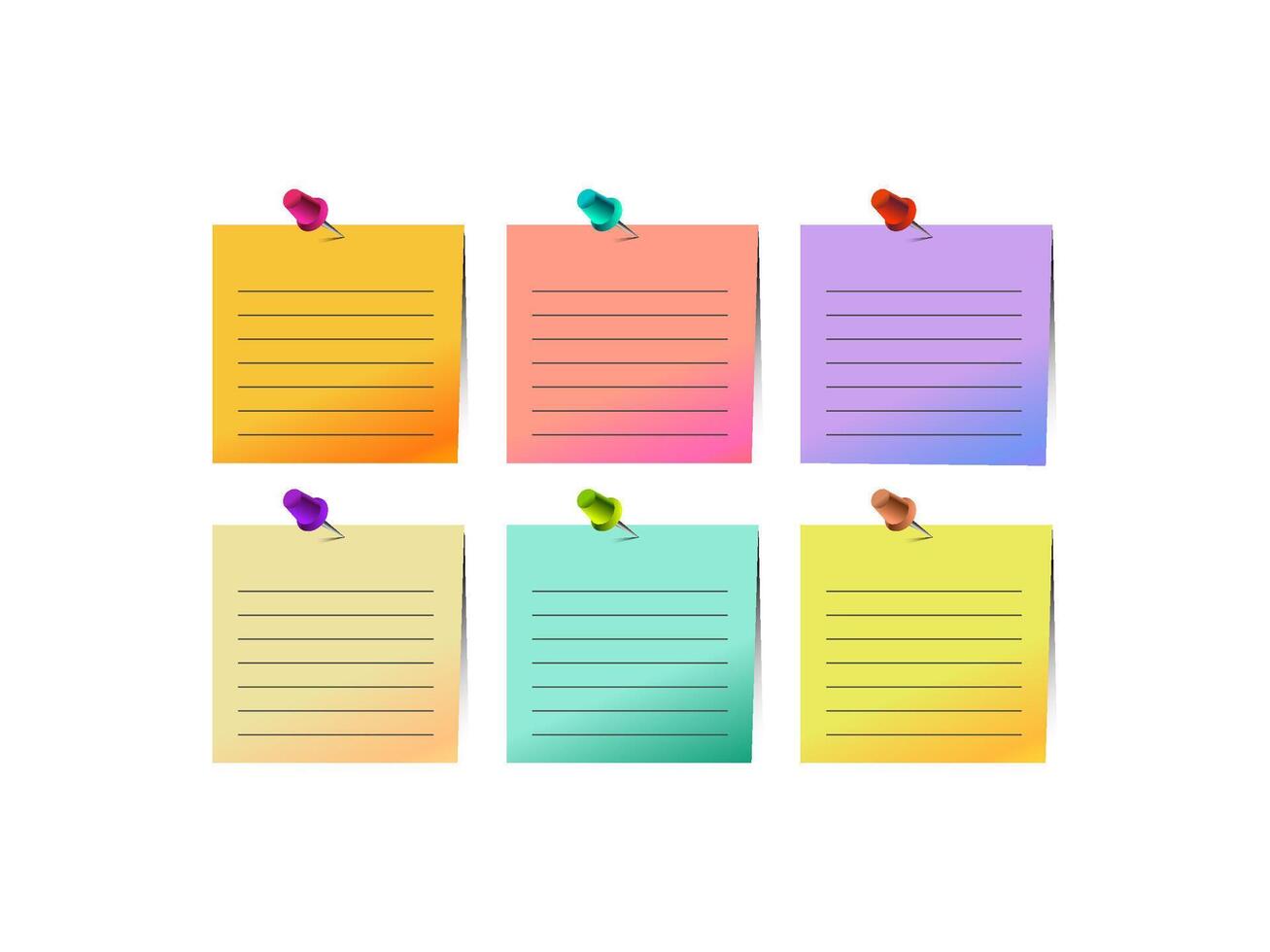 Set of colored paper notes with thumbtacks isolated on white background vector