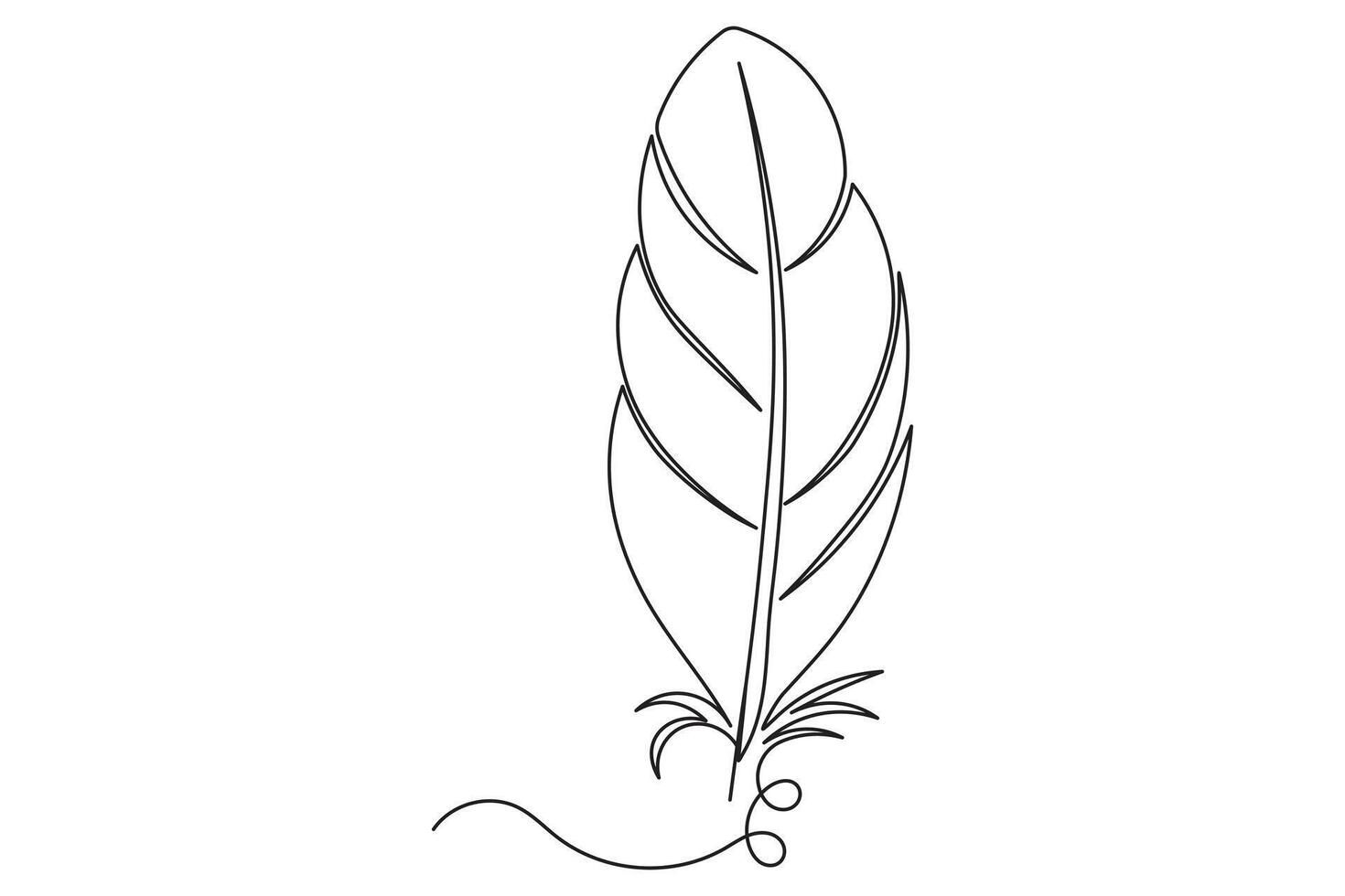 Bird feather outline sketch one line continuous art minimalist isolate illustration vector