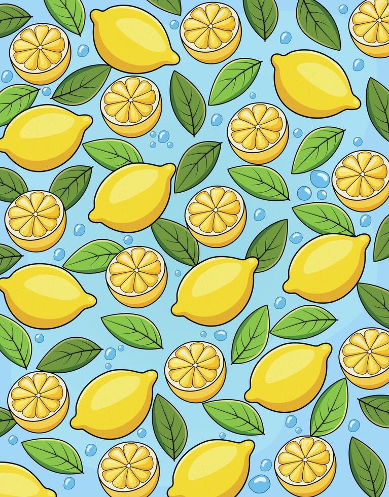 Colorful lemon pattern with leaves vector