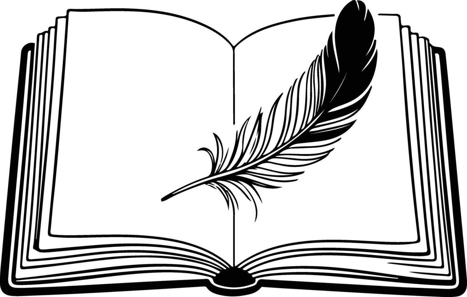 An open book with a feather on its pages isolated on white background vector