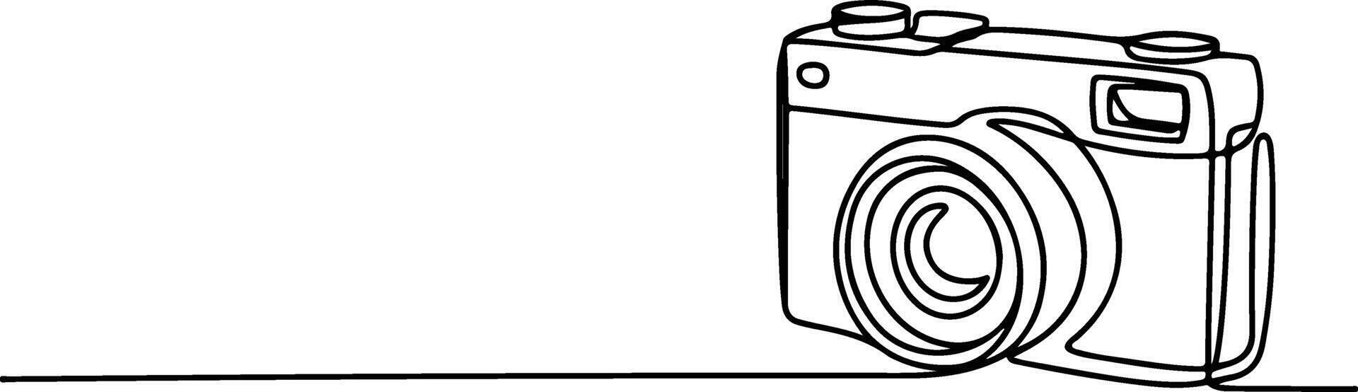 A single continuous line drawing of a modern camera isolated on white background vector