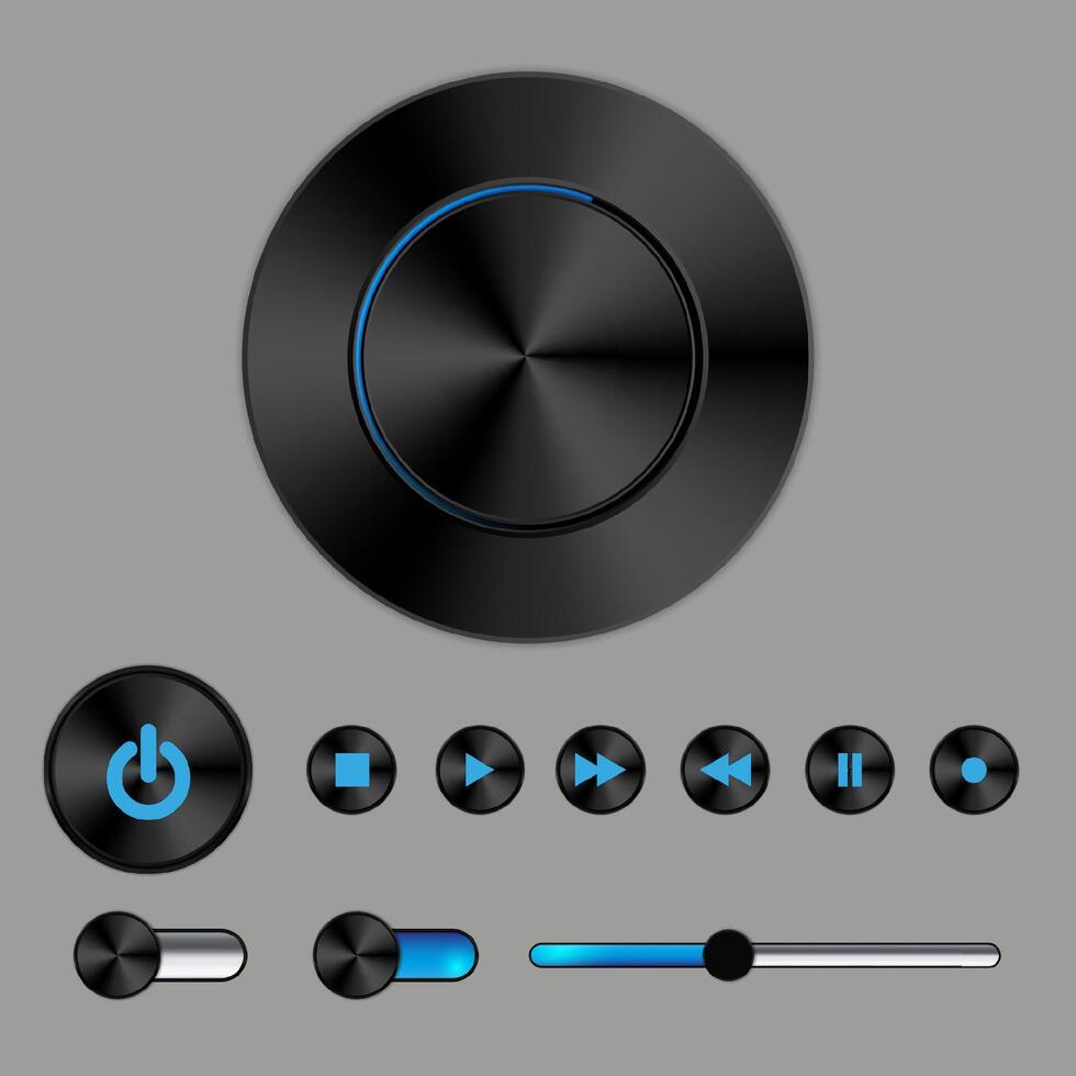 Multimedia control buttons and sliders design vector