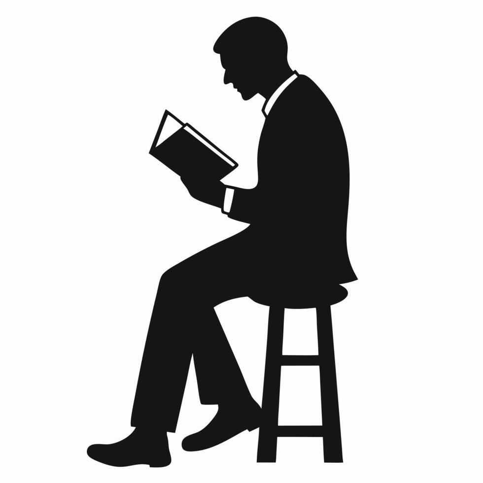 Minimalist of Gentleman in Suit Reading Book While Seated vector