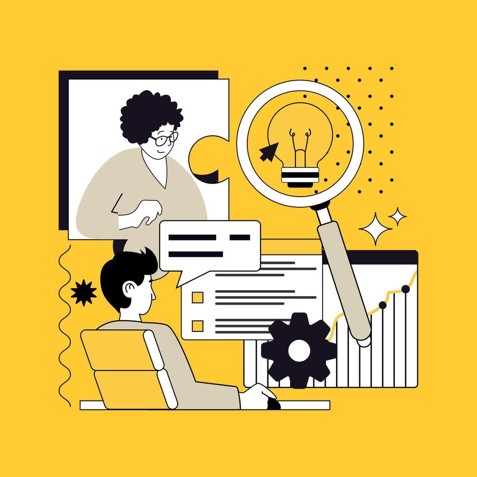 All good ideas concept for modern web design. People making finance expertise and discussing, brainstorming best ideas, planning strategy, developing startup projects at meeting. illustration. vector