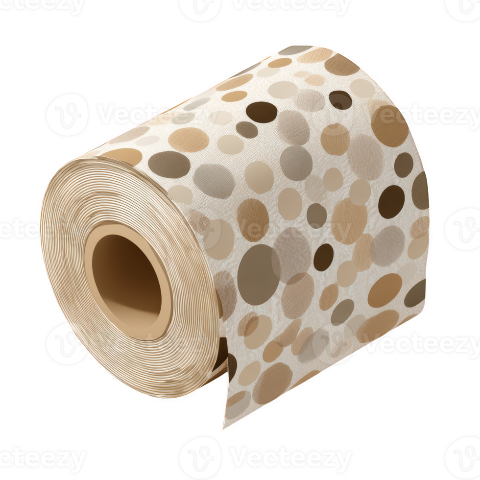 Toilet paper roll with beige and brown polka dot pattern, soft texture and layered design, suitable for bathroom use and hygiene purposes, decorative and practical essential item png