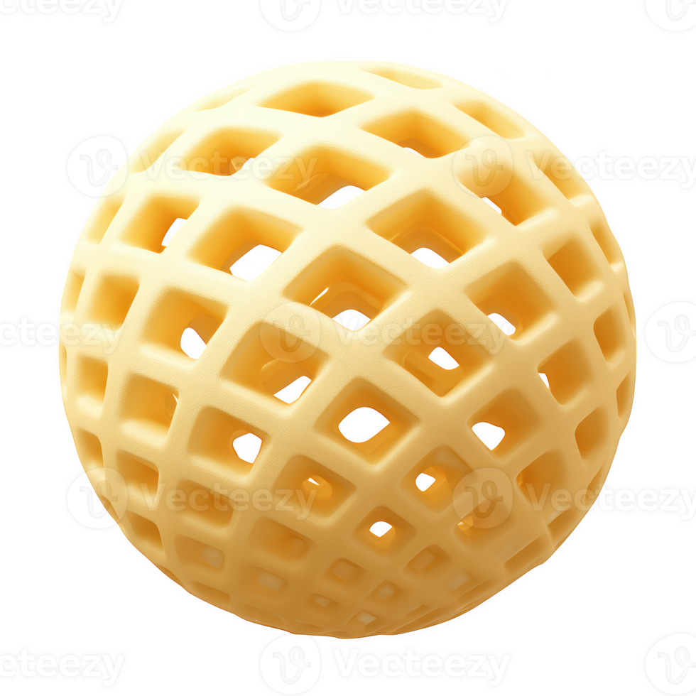 Waffle ball with grid pattern and soft yellow color, showing playful and light texture with hollow lattice design, perfect for creative and fun concepts png