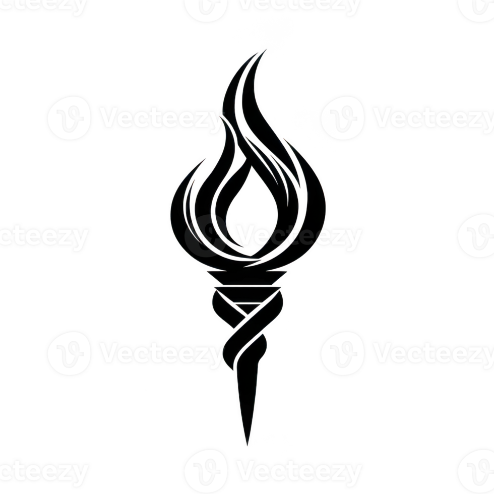 Stylized torch icon with flame and twisted handle design, symbolizing light and energy in simple black silhouette png