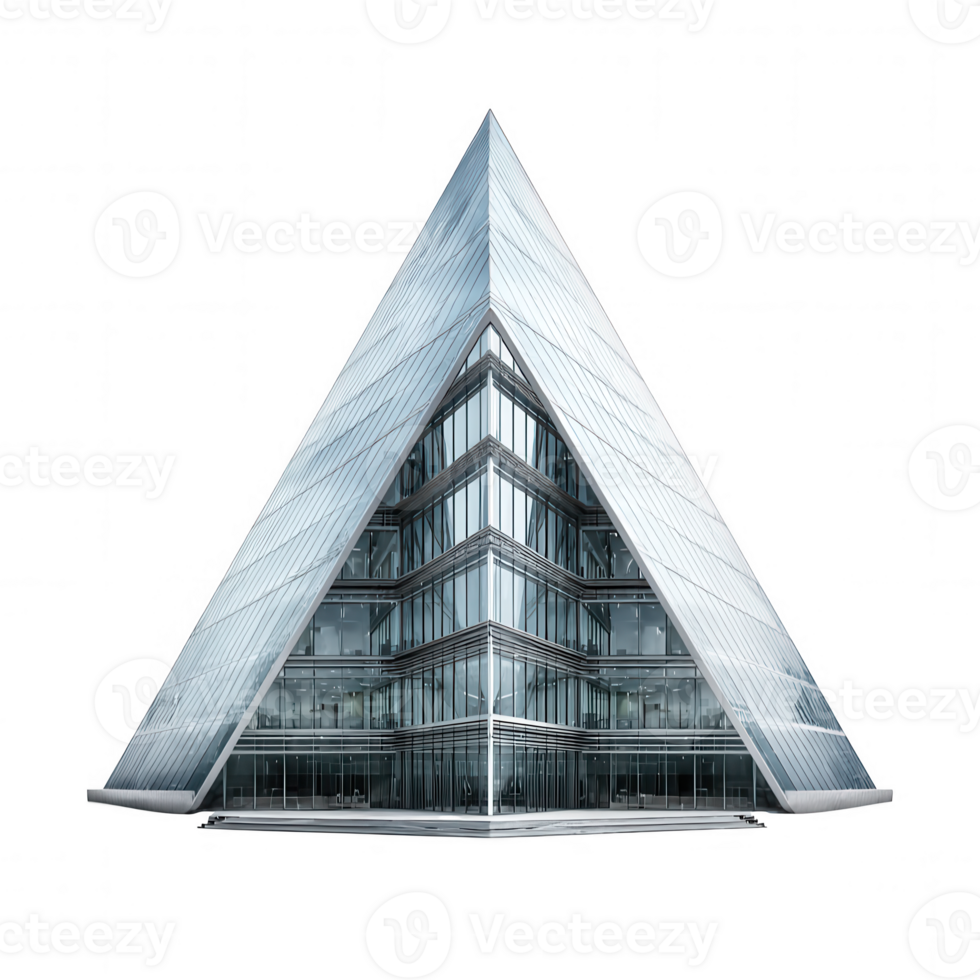 Modern triangular glass building with sharp angles and reflective windows isolated on transparency background, showcasing sleek architectural design and futuristic style png