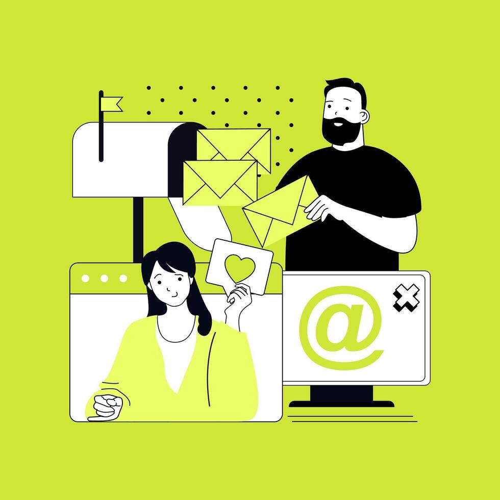 Communication concept for modern web design. People chatting online, sending emails and messages to virtual friends, getting digital letters to mailbox, sharing information. illustration. vector