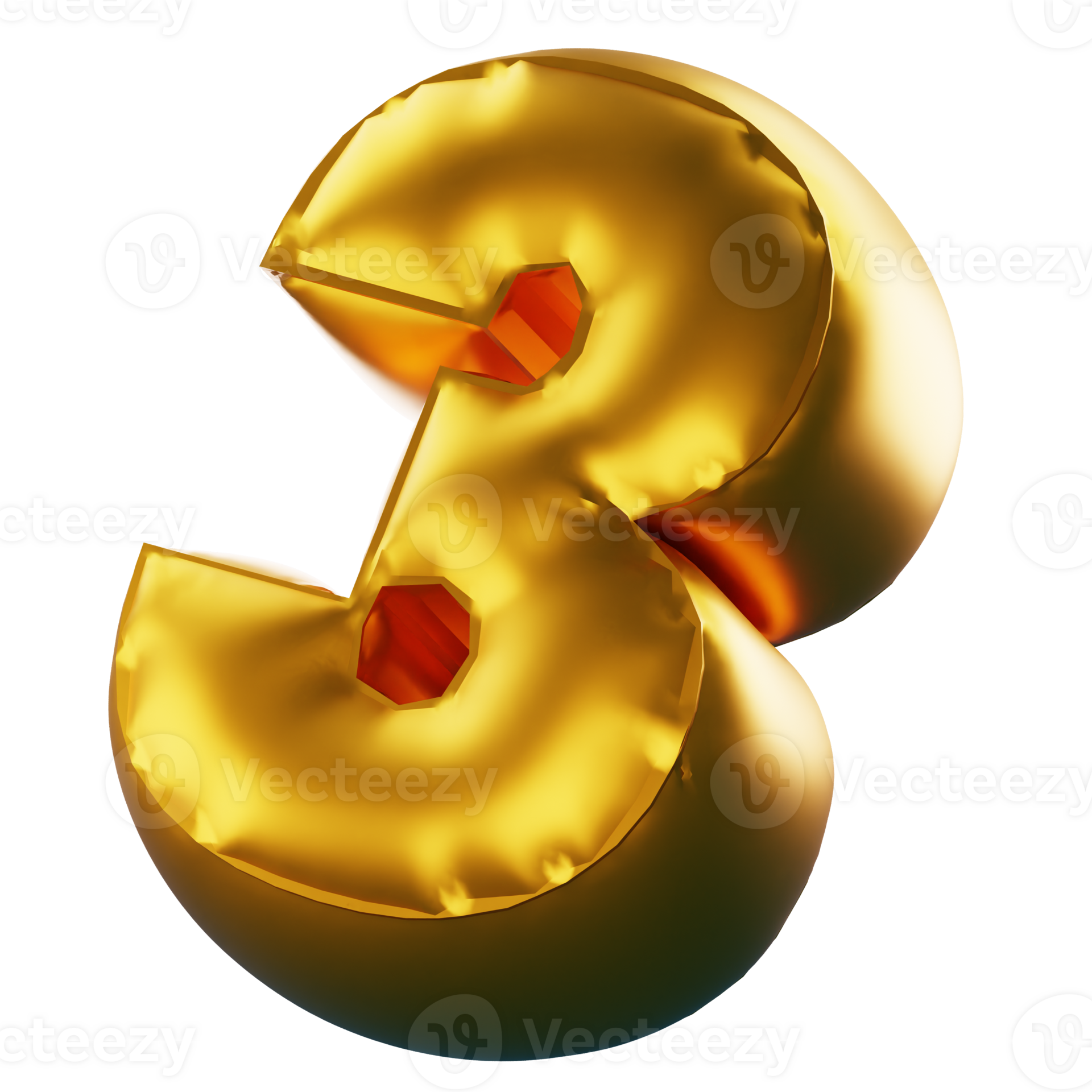 3D Render Golden 3D Number Three 69444423 PNG