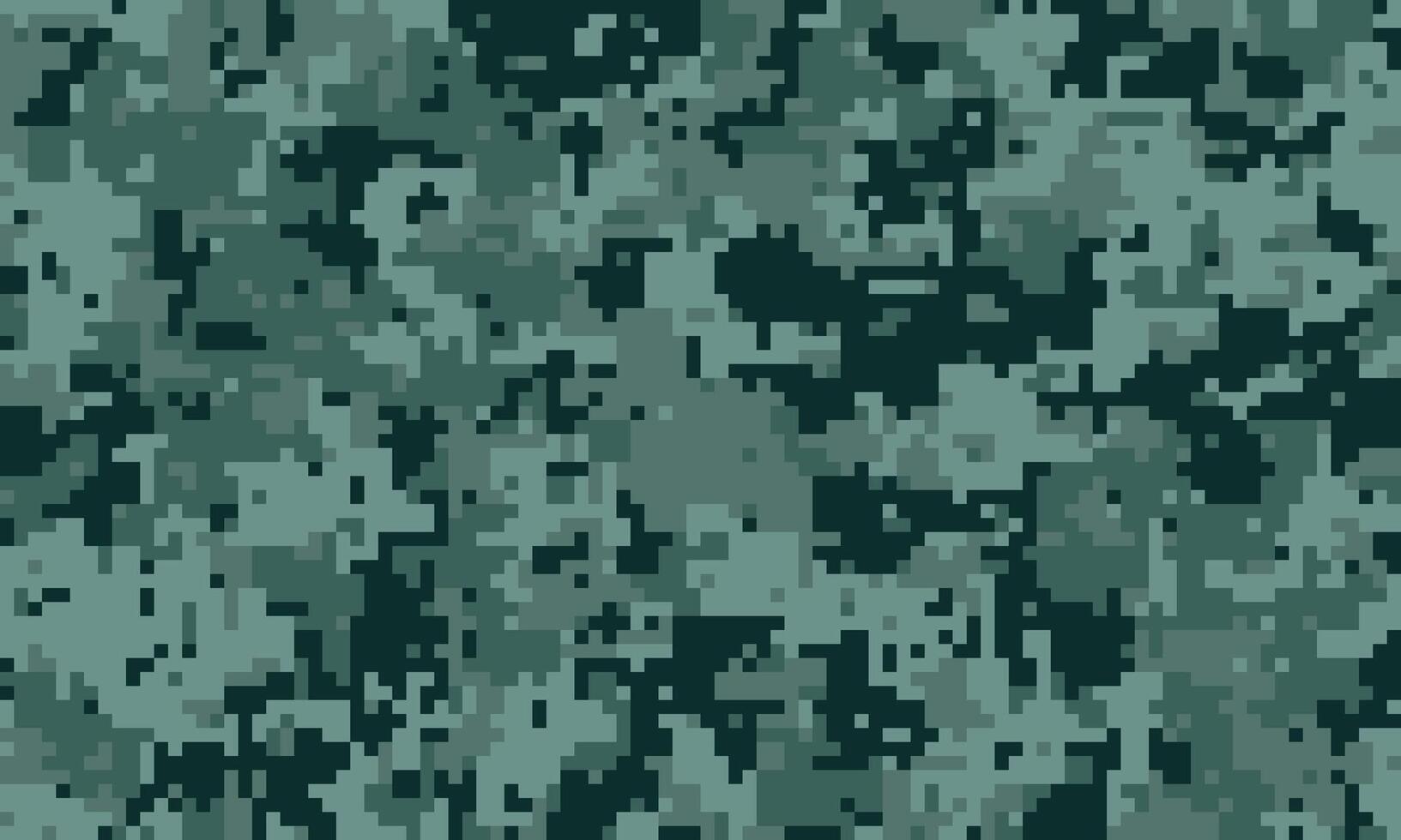Abstract digital camouflage pattern. Seamless texture in dark teal and green shades. Ideal for military, gaming, fashion, or textile design backgrounds, creating a sense of mystery and concealment. vector