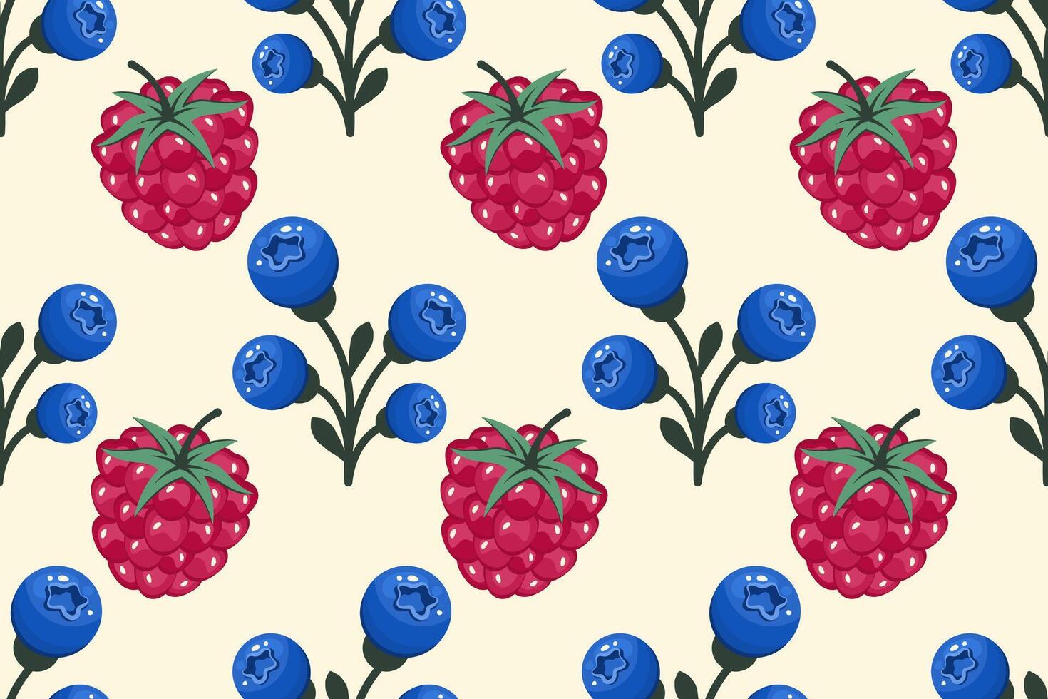 Fruits Seamless pattern. Berries background. Bunch of Blueberry, red currants, raspberry. Repeatable texture with fresh juicy vitamin. vector