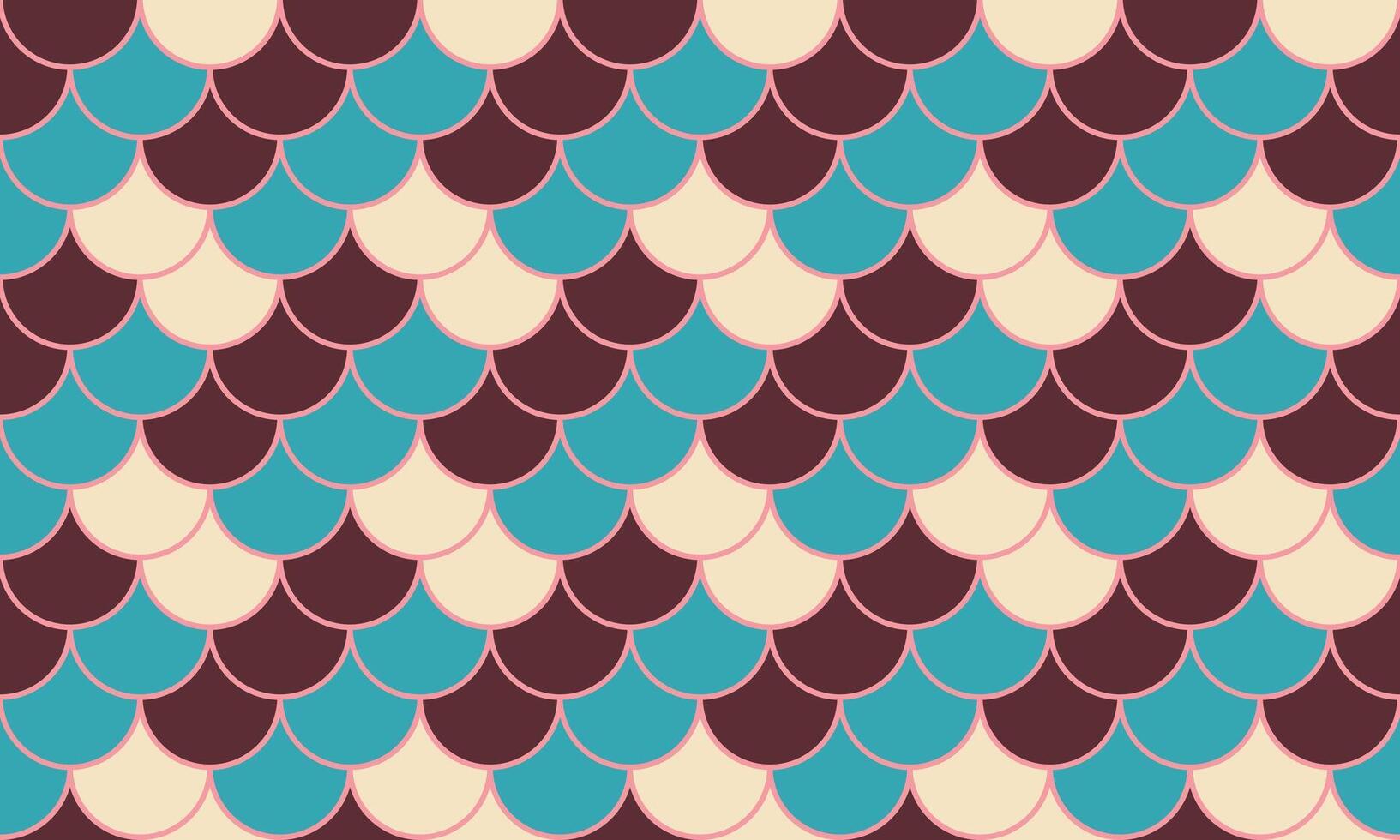 Elegant seamless pattern of overlapping scales in teal, maroon, and cream. Perfect for textile design, website backgrounds, or decorative projects. vector