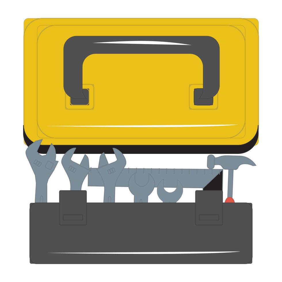 Construction toolbox with helmet and tools vector