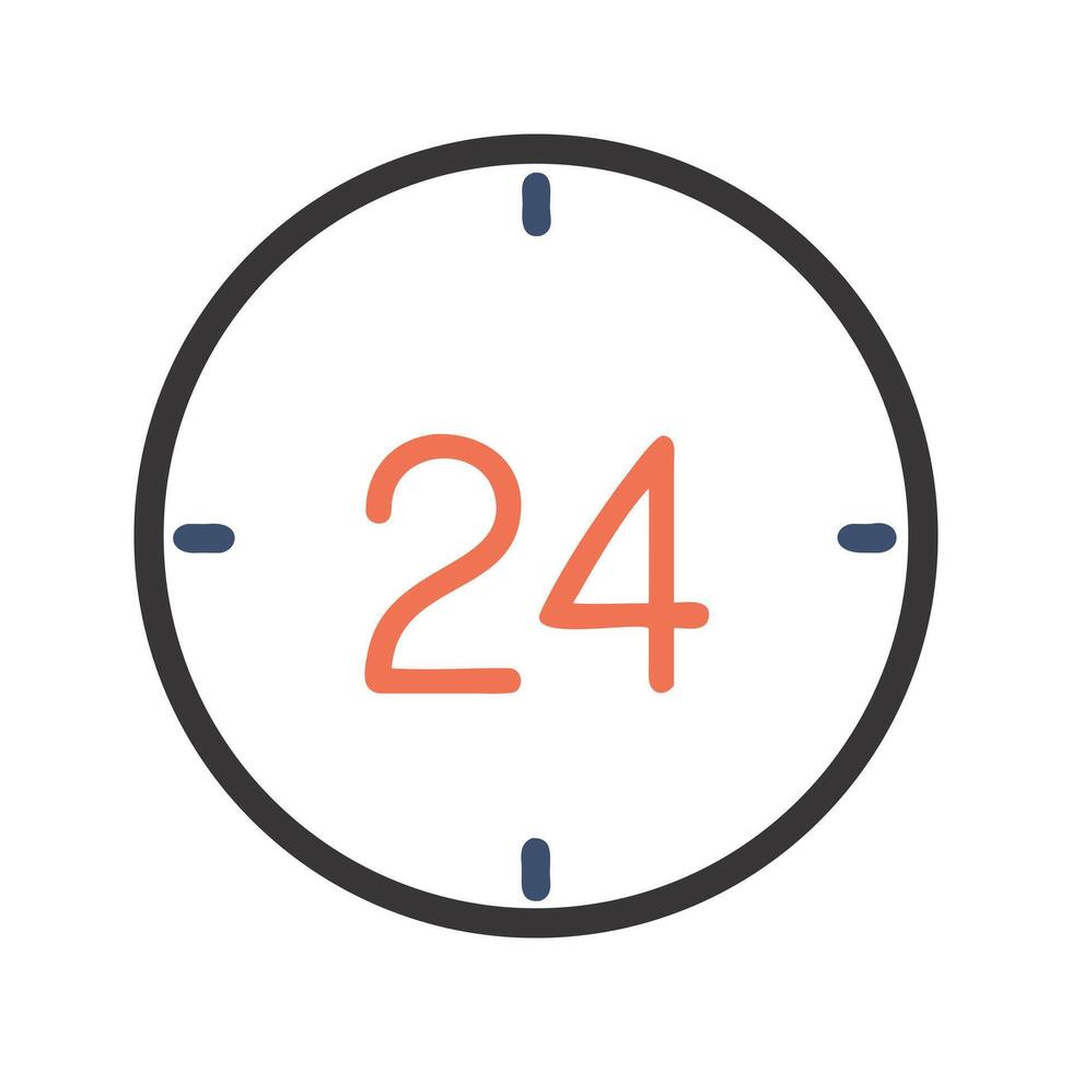 Isolated Clock Icon with Number 24 in Coral Color and White Background vector