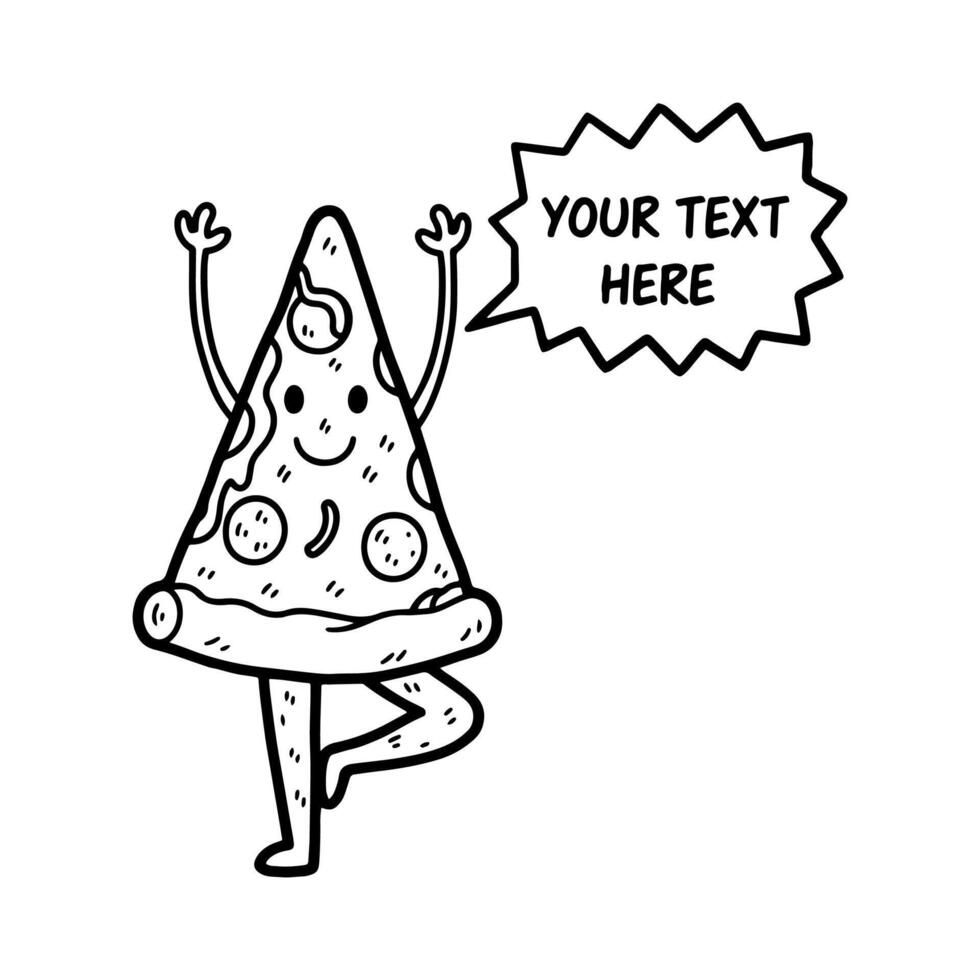 Funny Pizza Character in a Yoga Tree Pose with a Text Bubble vector