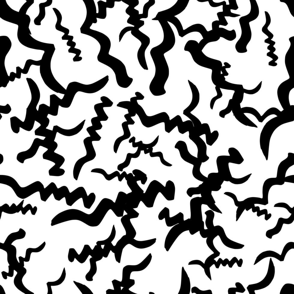 Seamless pattern with modern black wavy grunge brush strokes in abstract shapes on white background. vector