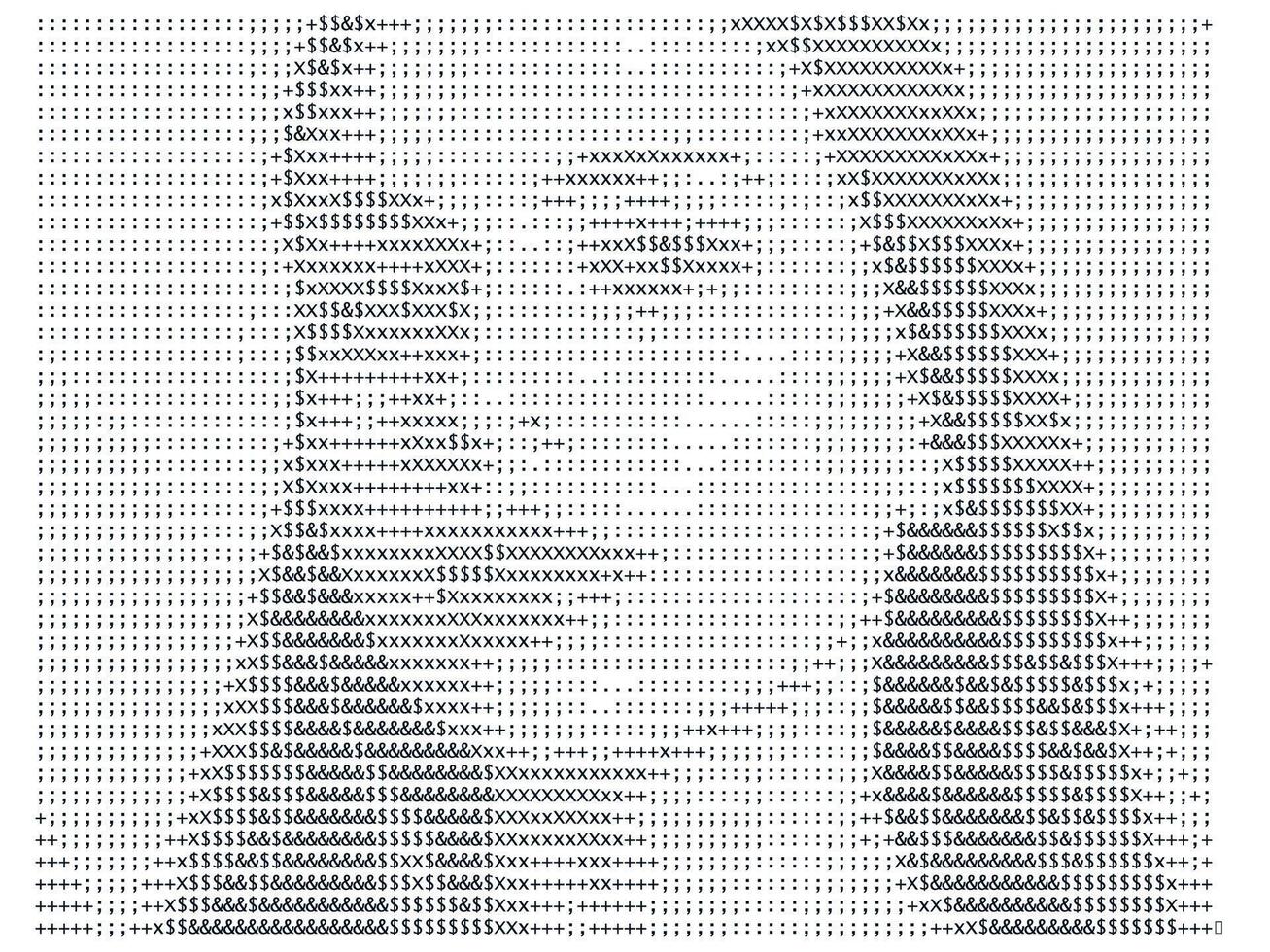 Creative ASCII art portrait made with text characters in black and white, digital abstract typography design. vector