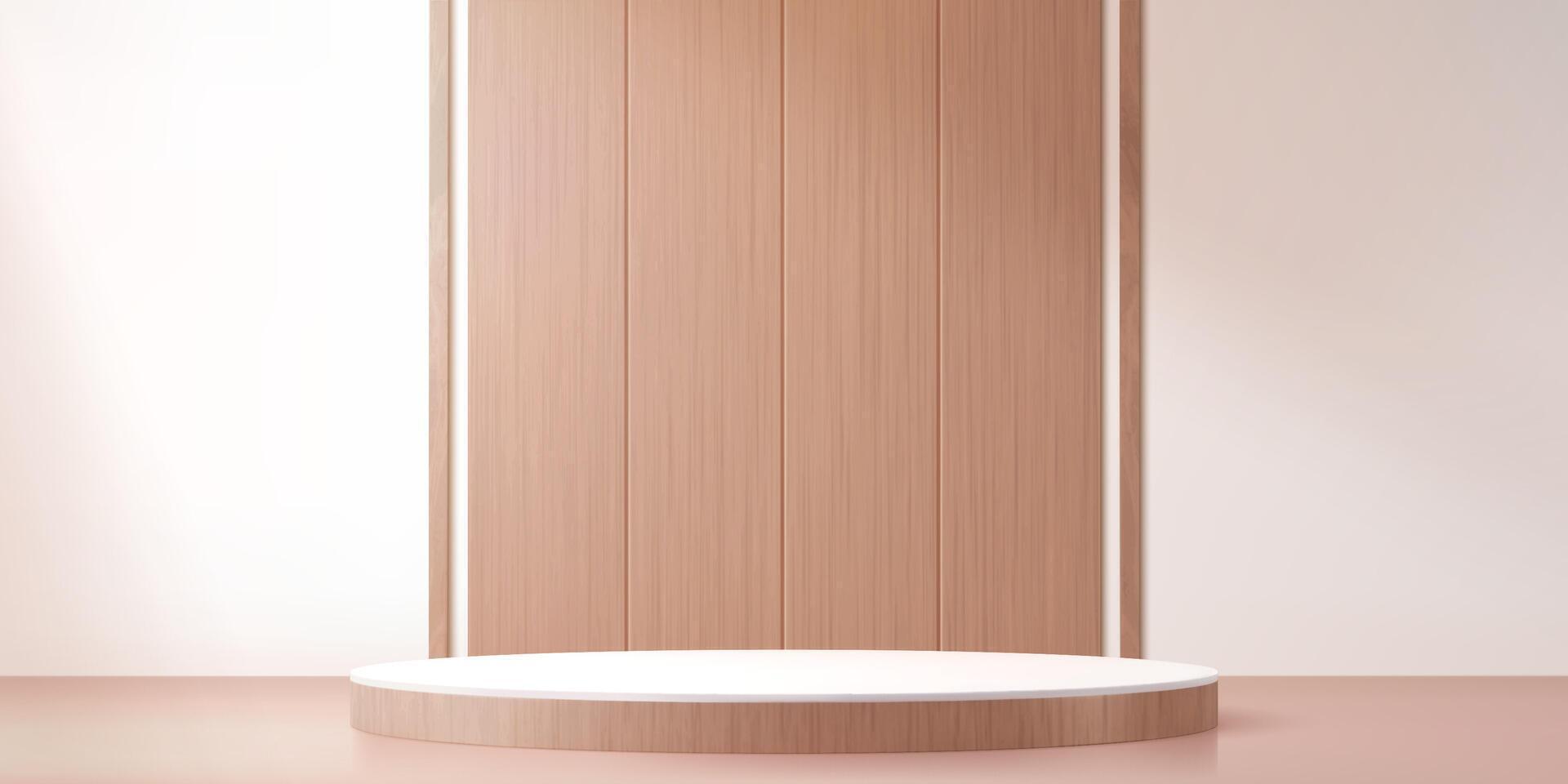 beige podio etapa con de madera pared decoración vector