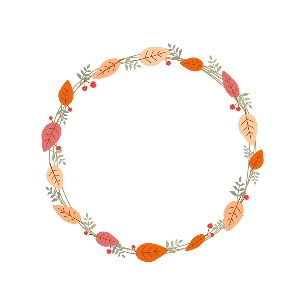 Beautiful simple circle wreath on Autumn concept. Minimal style. Copy space. vector