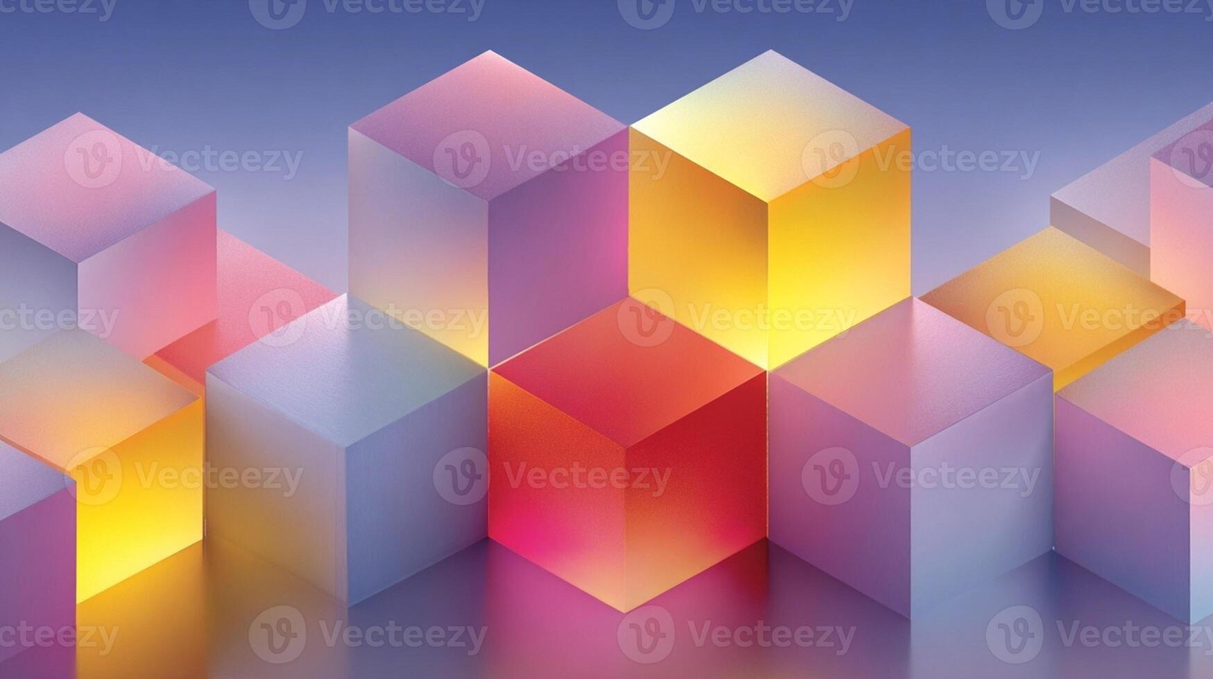 Colored cubes with gradient lighting form an abstract composition against a blue gradient background. photo