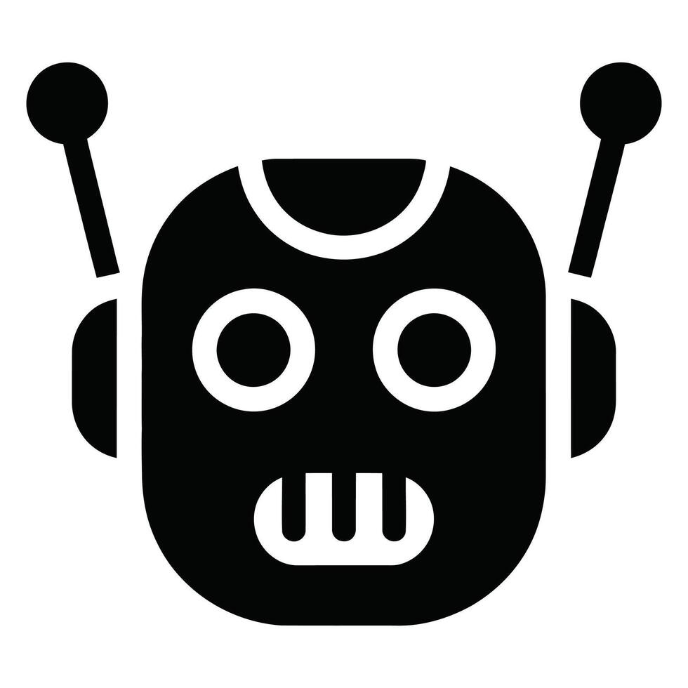 Simple black and white robot head illustration for technology themes and artificial intelligence concepts great for app icons and web design vector