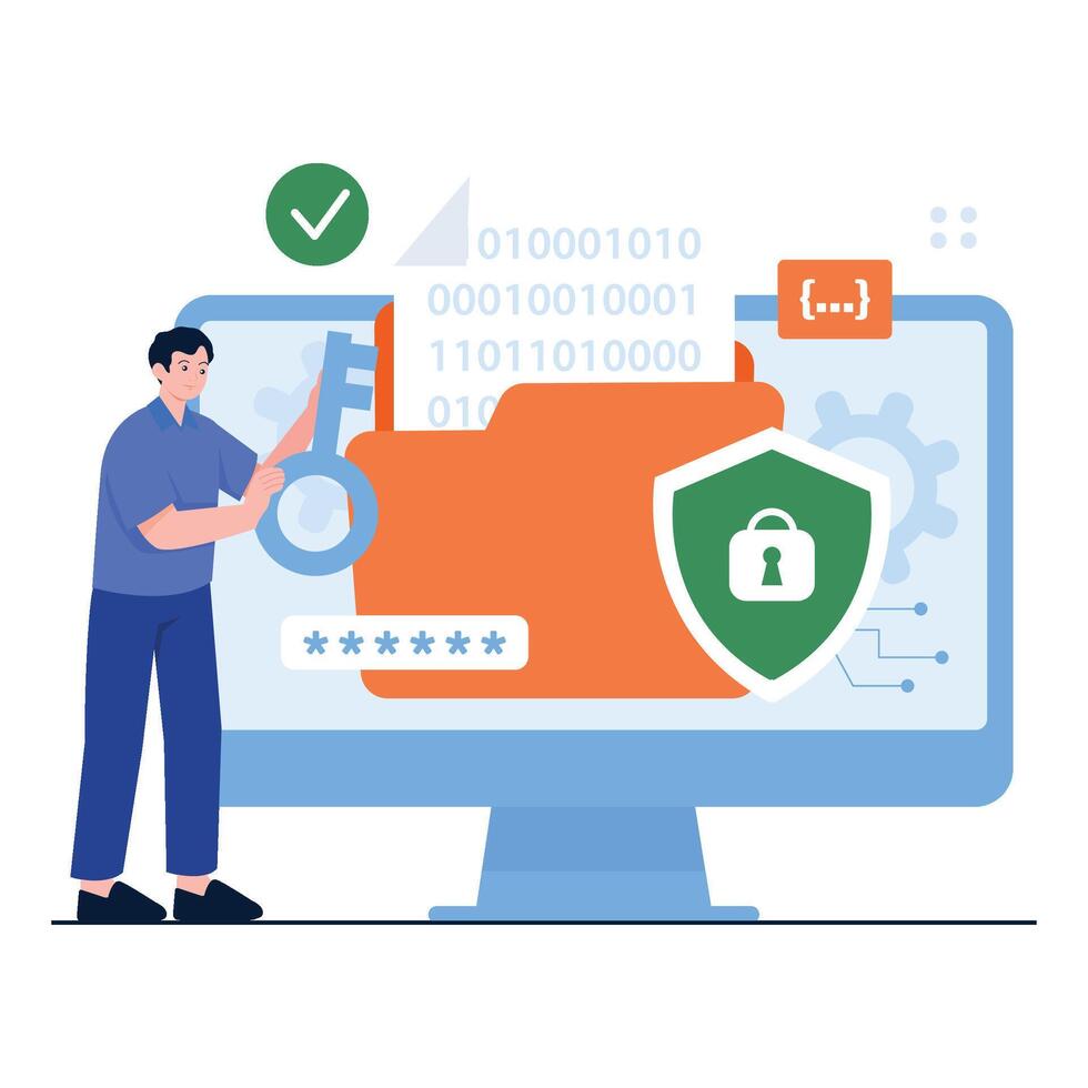 Key symbolizing data security on computer vector