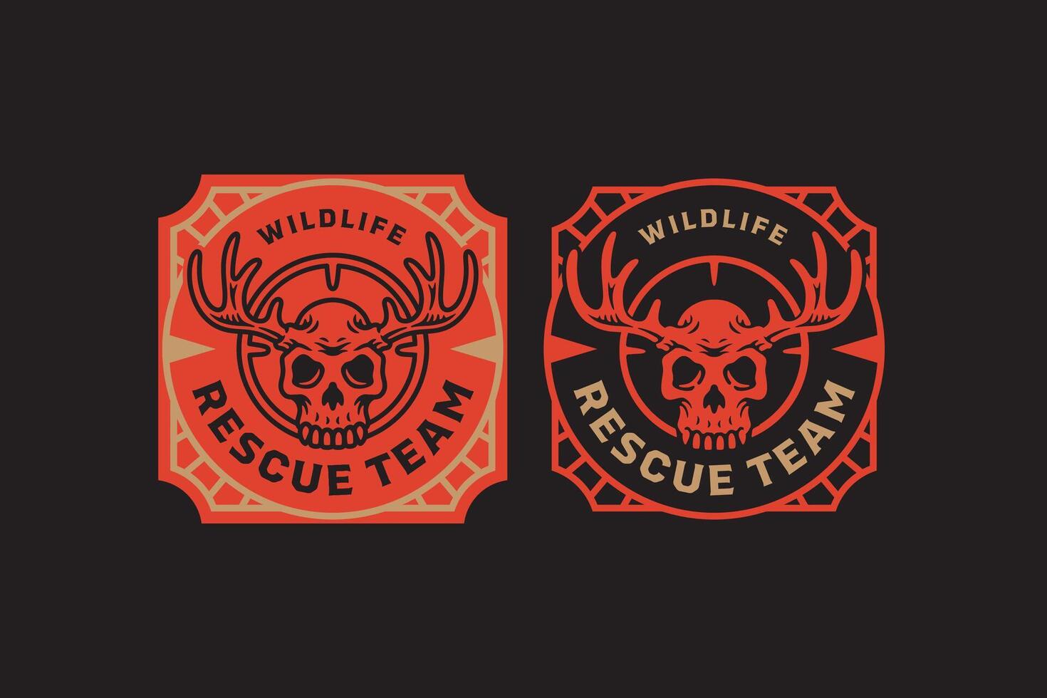 Skull with antlers and target shot retro badge logo design set for hunting. Skull head with horn vintage emblem label element designs collections. Cranium, Target, Point, Scope. Illustration vector