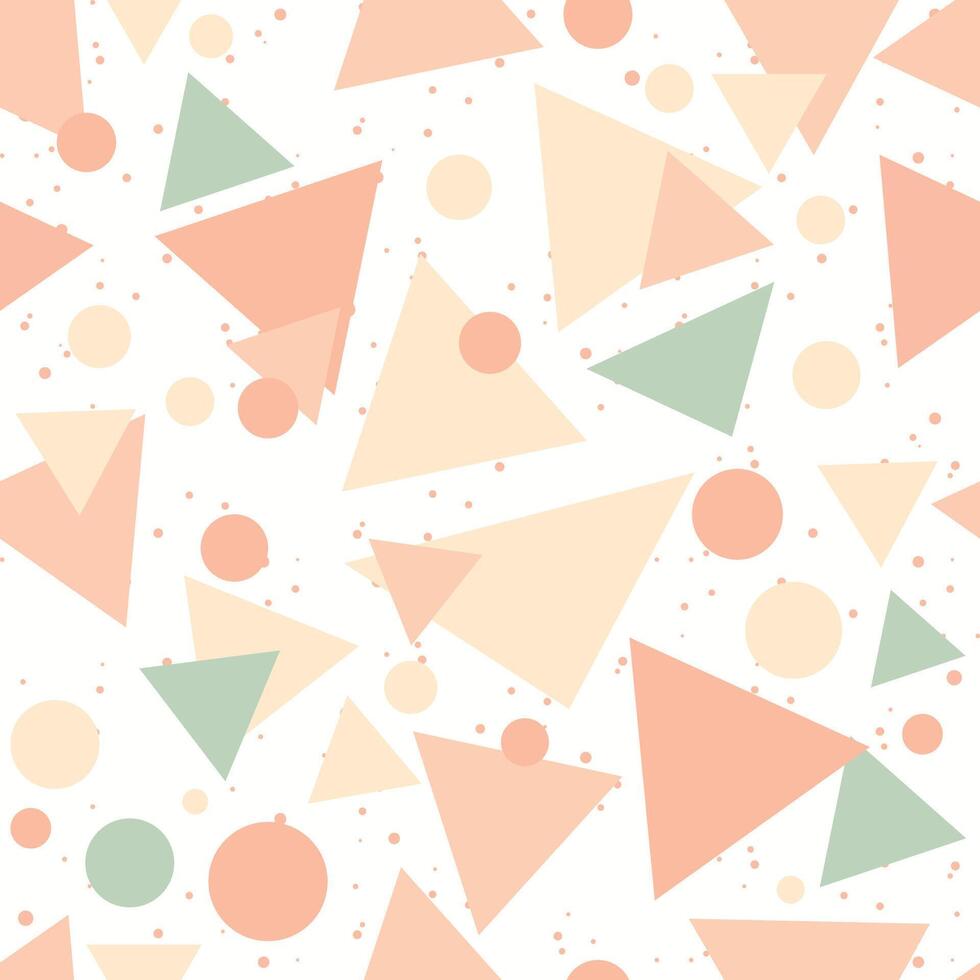 Seamless pastel overlapping triangles and polka dot pattern in soft retro colors. Cute, simple background for textiles, wallpaper, wrapping paper, or decoration, not ai. vector