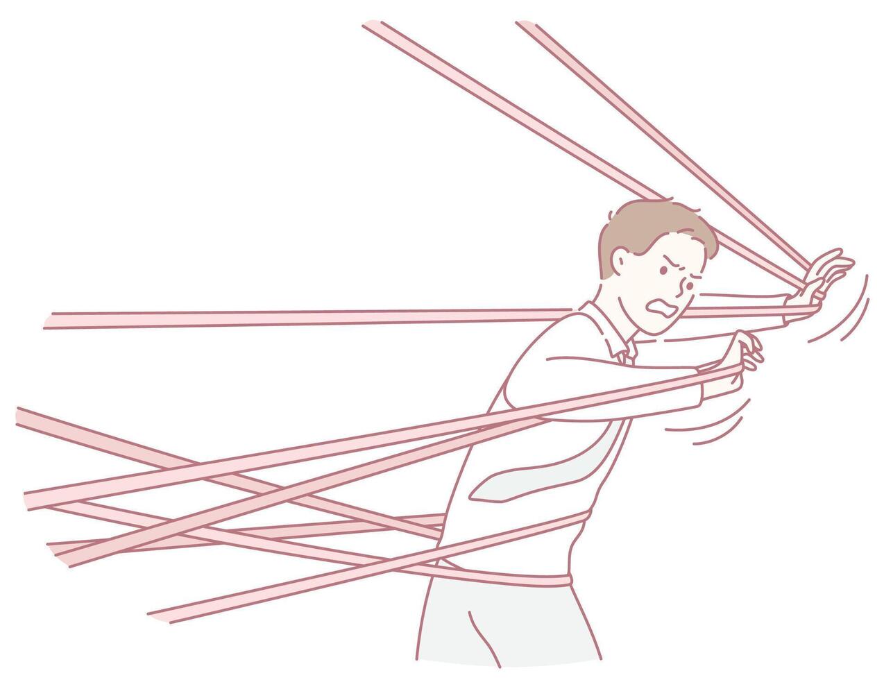 Person entangled in elastic bands vector