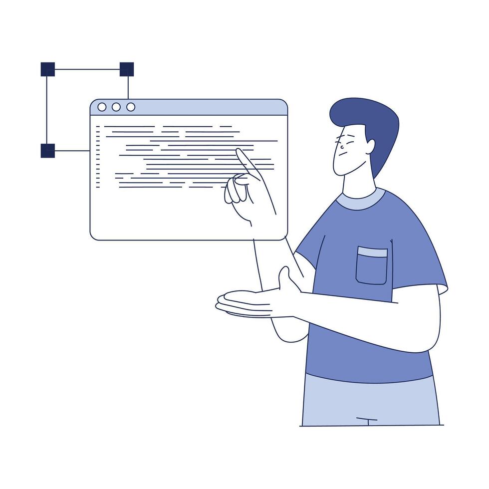 Smiling Man with Computer Screen Programming Illustration vector
