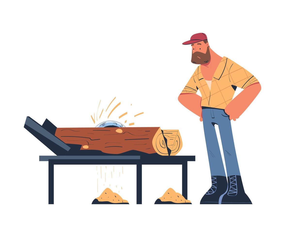 Man looking at a log on table vector